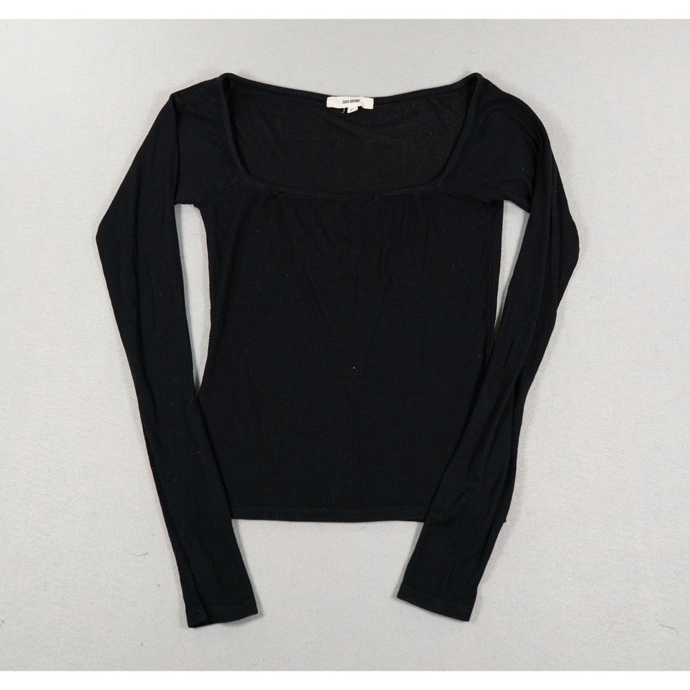 Joah Brown Womens Long Sleeve Square Neck Ribbed Top Black Size S/M Minimalist
